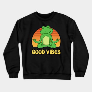 Meditating Frog Retro Sunset Crewneck Sweatshirt